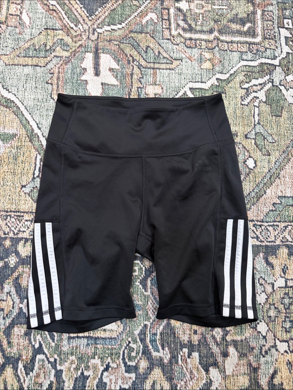 adidas Black High-Rise Bike Shorts with White Side Stripes